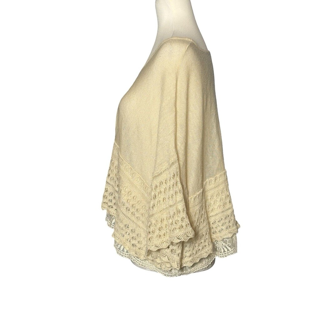 F3 Fefcubic Off White Poncho Style Top W/ Drawstring Waist And Lace Details Sz M - Picture 2 of 8